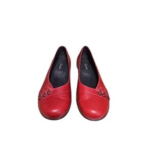 Clarks Cherry Red Leather Slip-Ons Women's 7.5